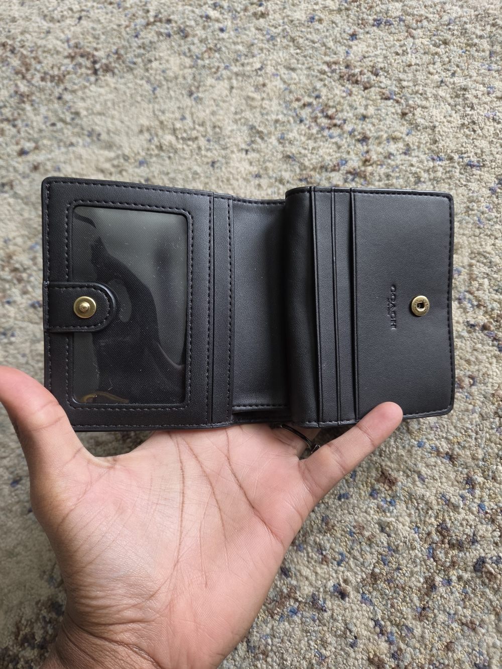 Coach Leather Grommet Snap Wallet Black Gold - Picture 10 of 10